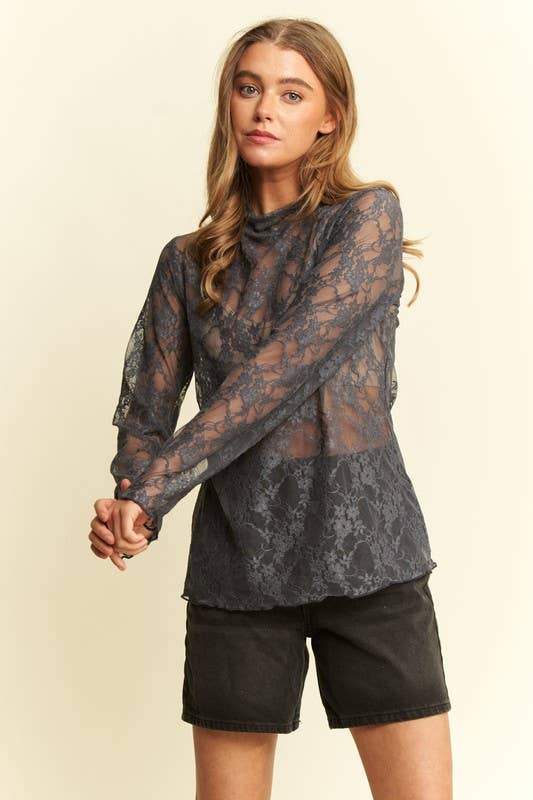 Mesh Floral Print Burnout Shirt