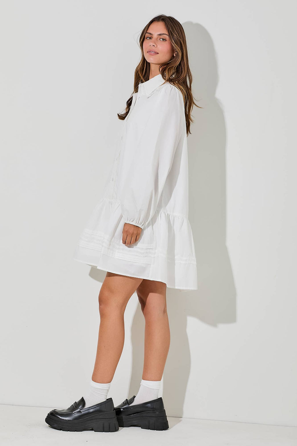 Wavy Trim Poplin Shirt Dress