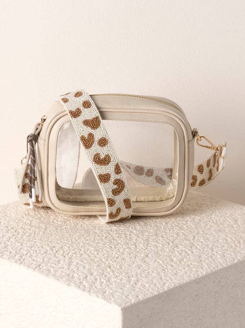 White/Gold Animal Print Beaded Bag Strap