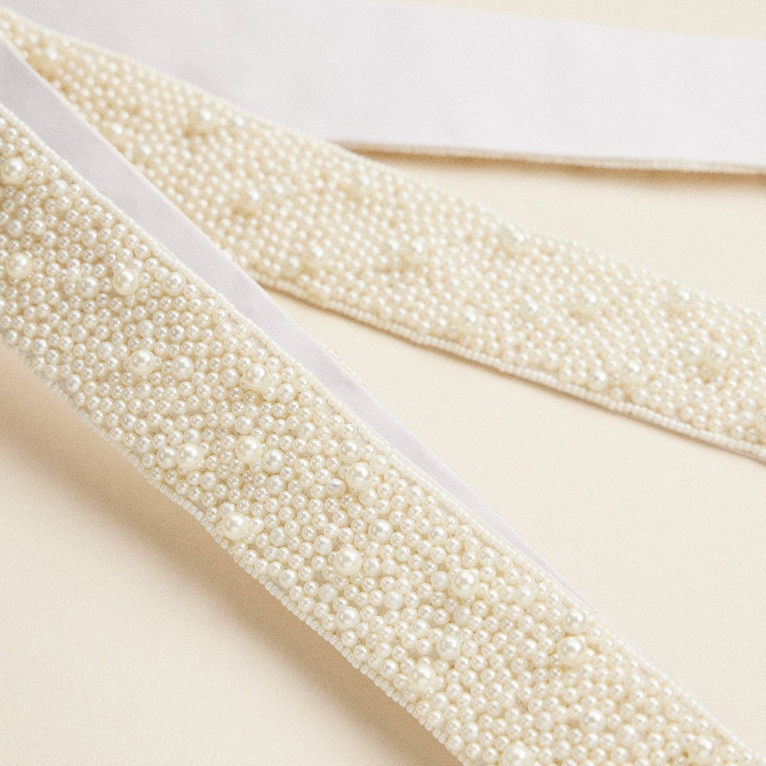 Pearl Beaded Shoulder Strap with Gold Accents