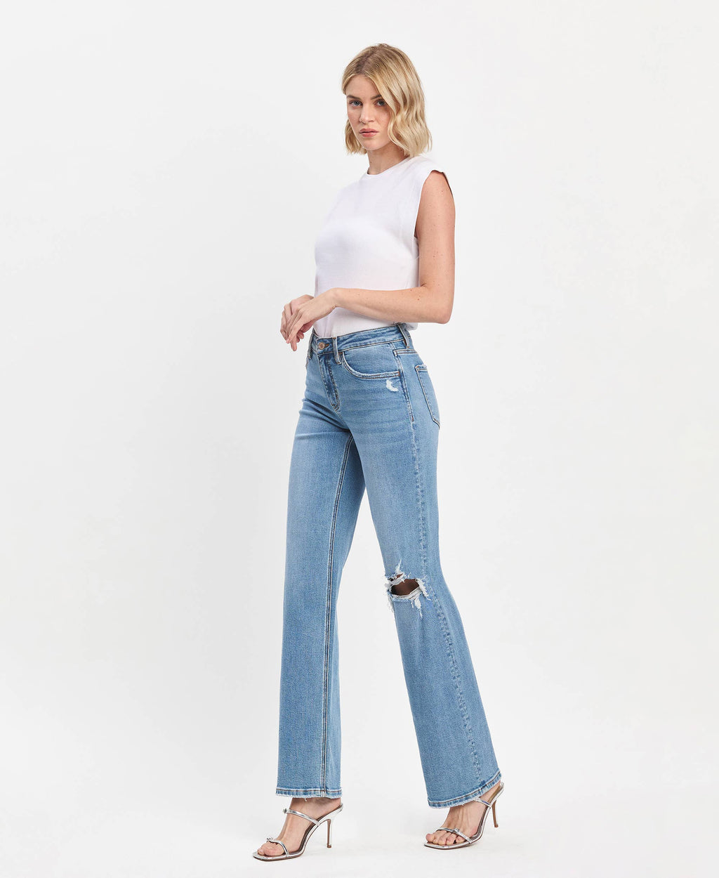 High Rise Full Length Slim Wide Jeans