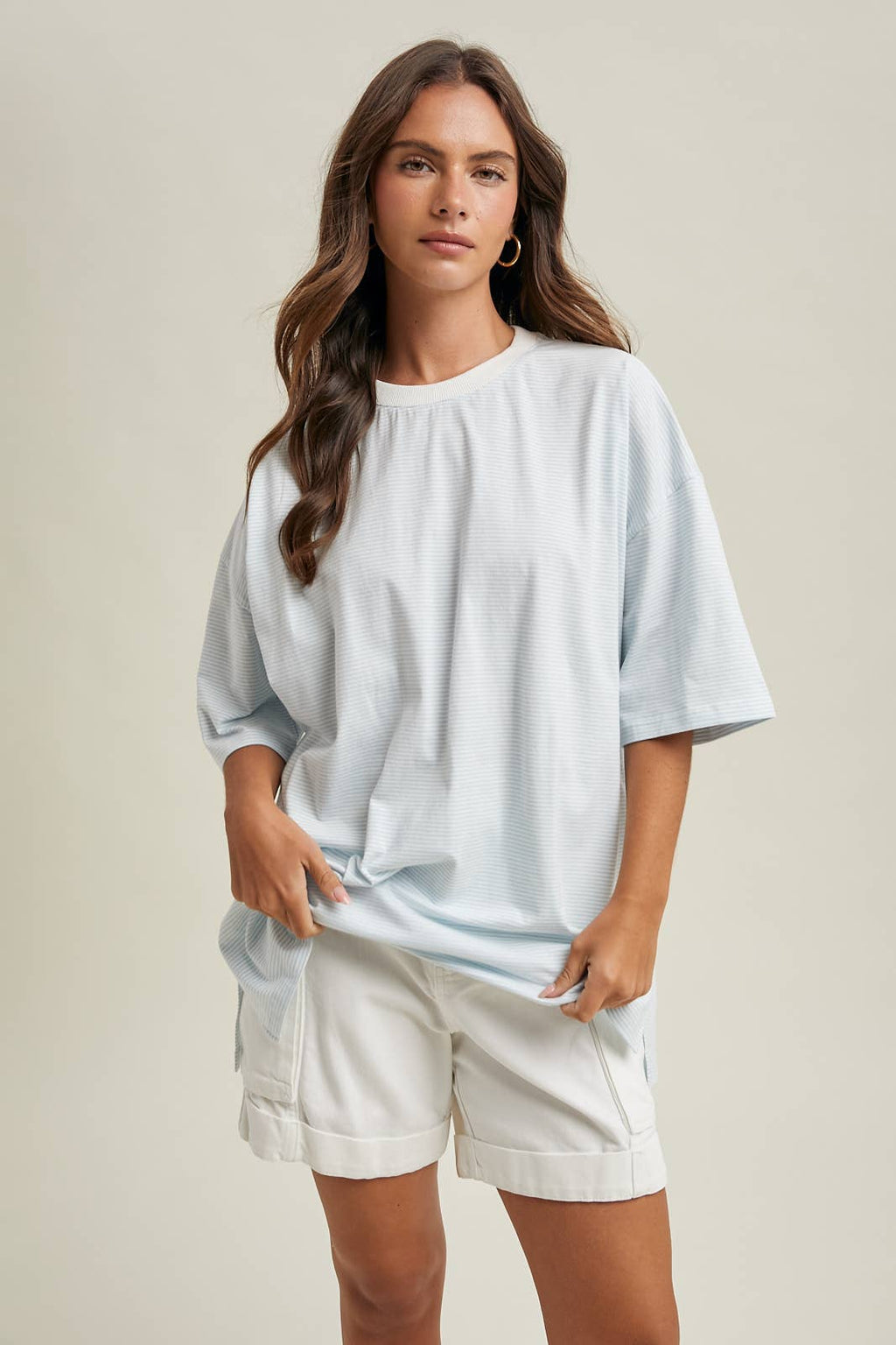 Oversized Striped Short-Sleeve Shirt