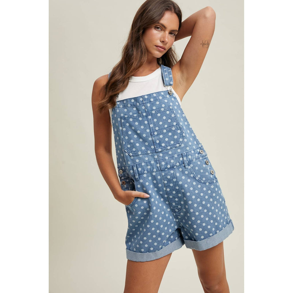 Polka Dot Denim Short Overalls