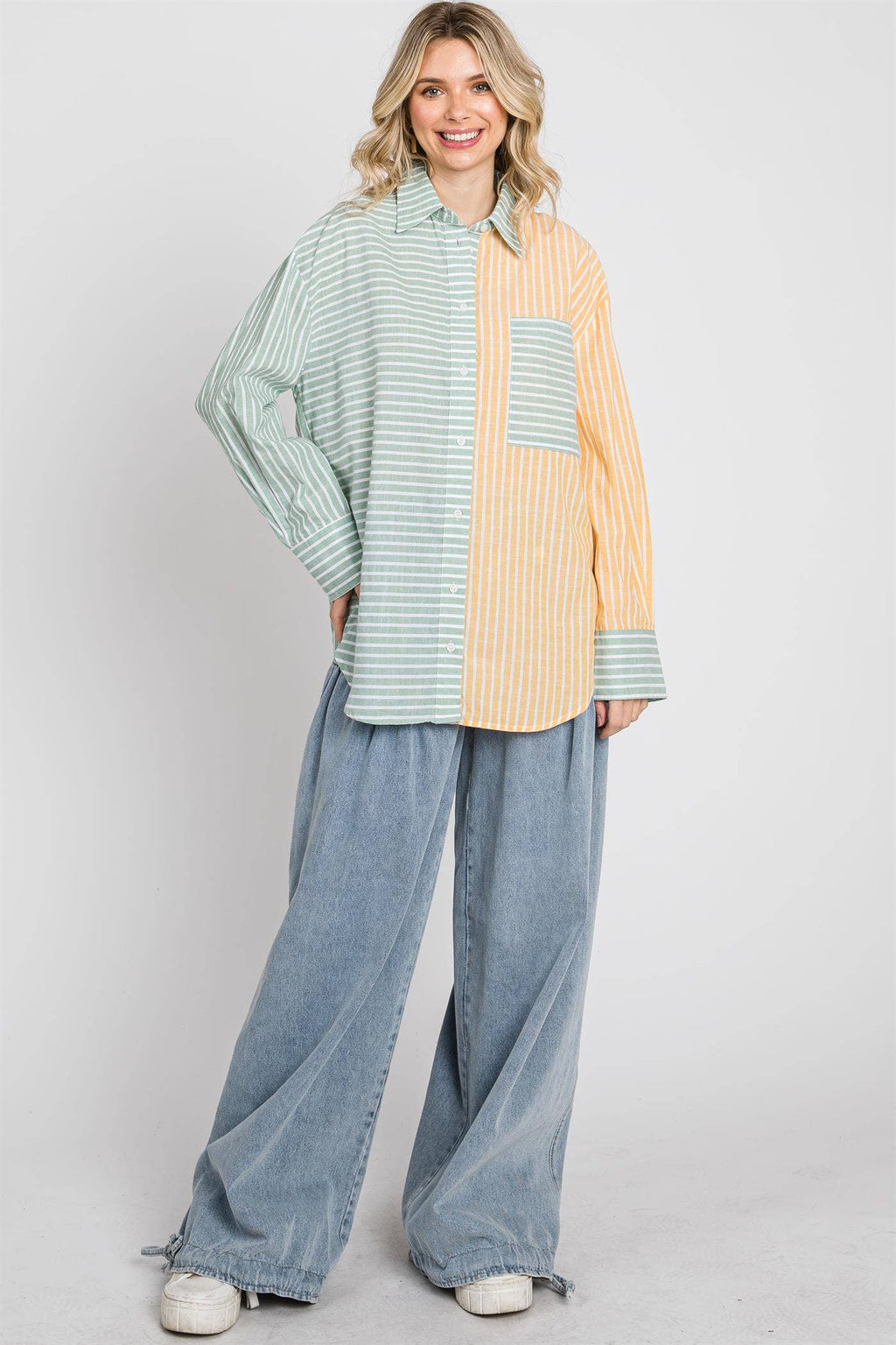 Oversized Stripe Button-Up Shirt