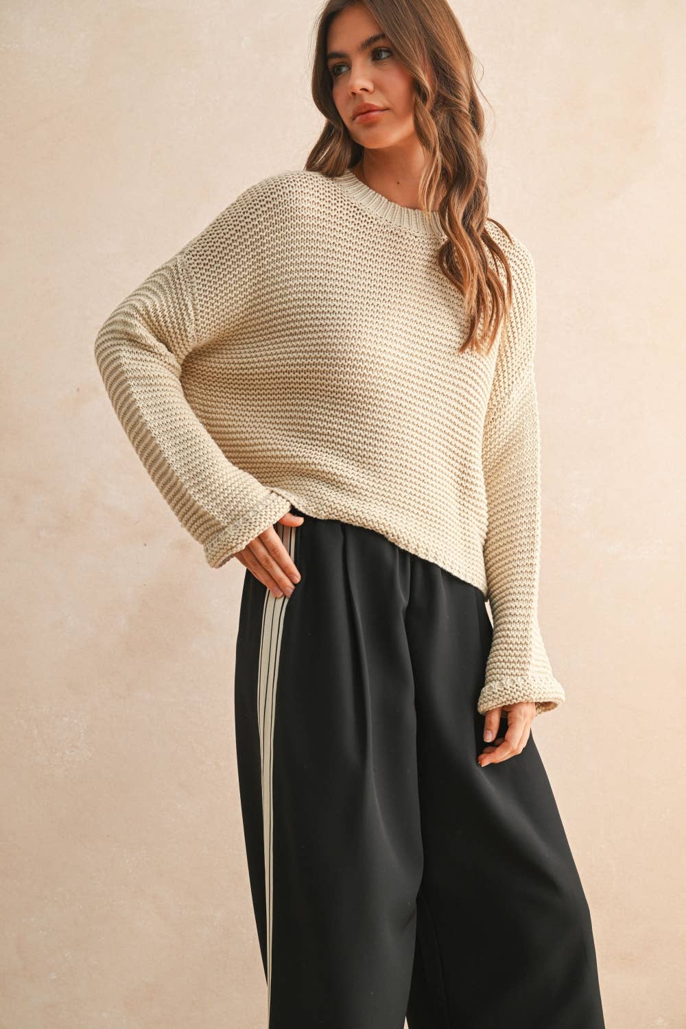 Cream Knitted Sweater Top