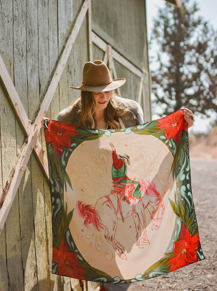 Cowboy Christmas Bronc Holiday Silk 35x35 Wild Rag