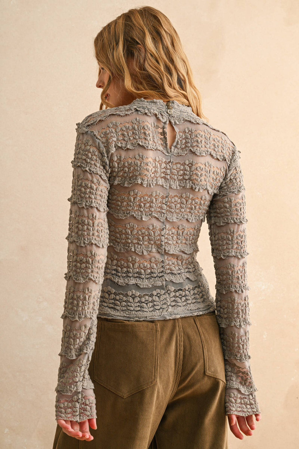 Lace Textured Long Sleeve Blouse