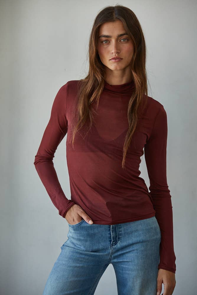 Jersey Turtleneck Sheer Top