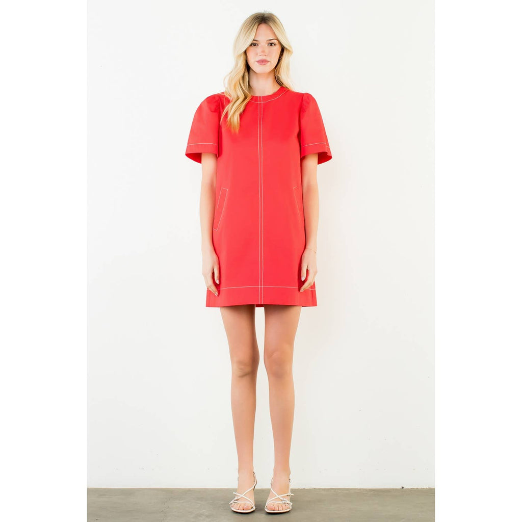Short Sleeve Contrast Stitch Dress