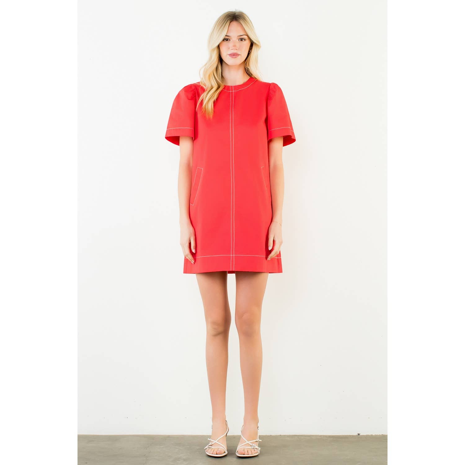 Short Sleeve Contrast Stitch Dress