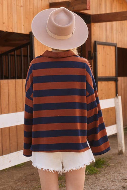 Striped V-Neck Sweatshirt