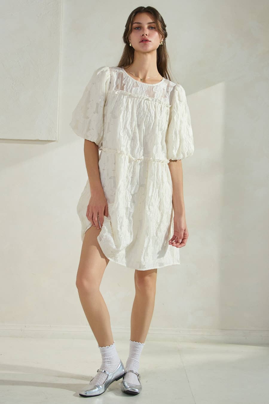 Novelty Jacquard Babydoll Mini Dress