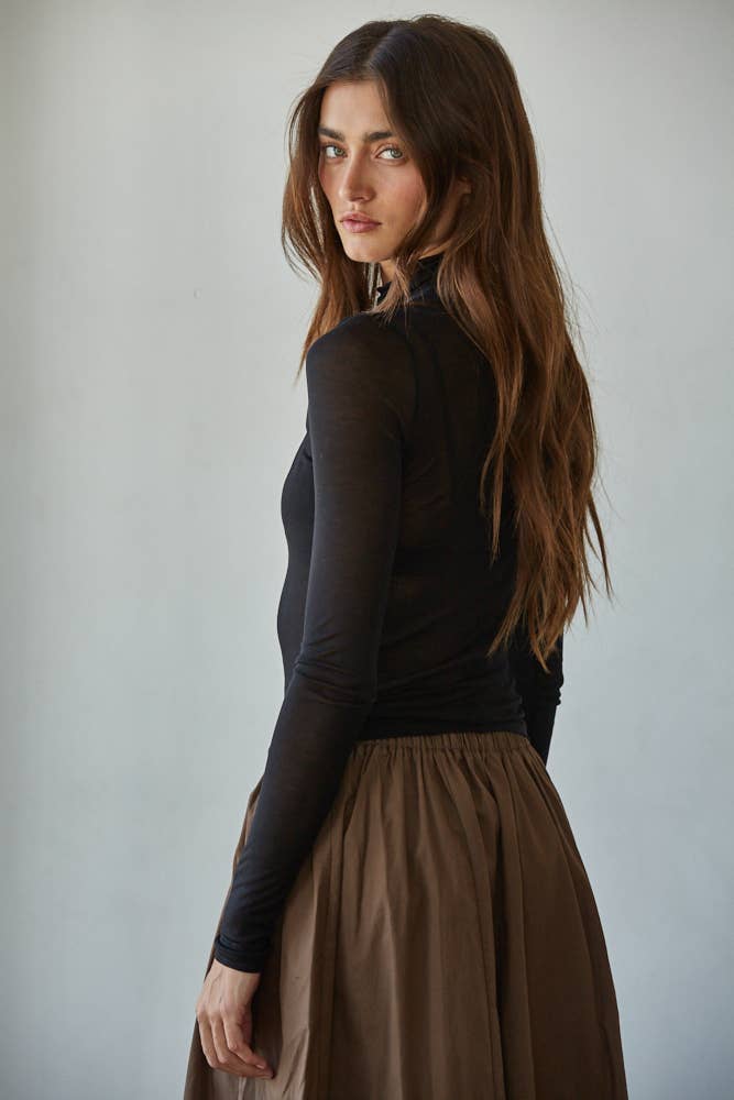 Jersey Turtleneck Sheer Top