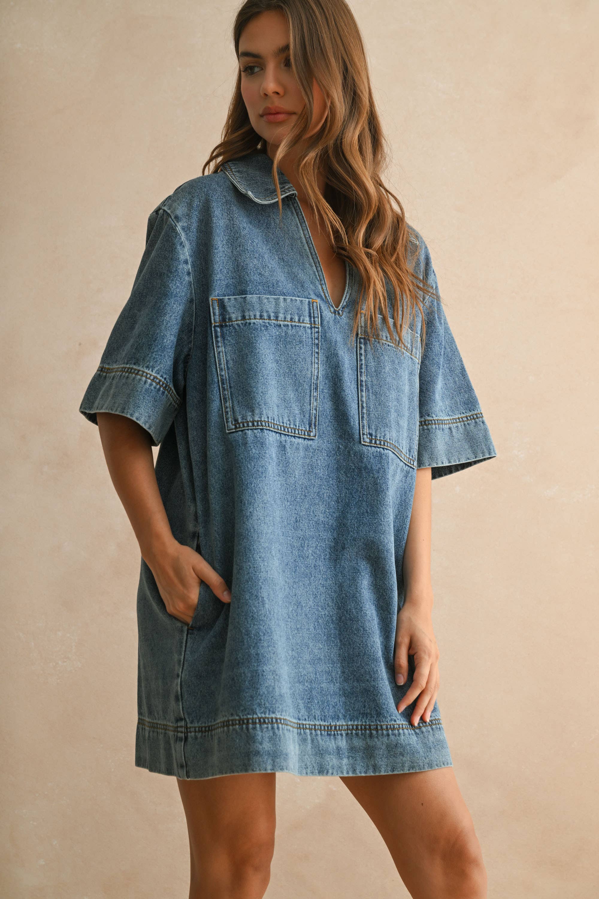 V-Neck Denim Dress