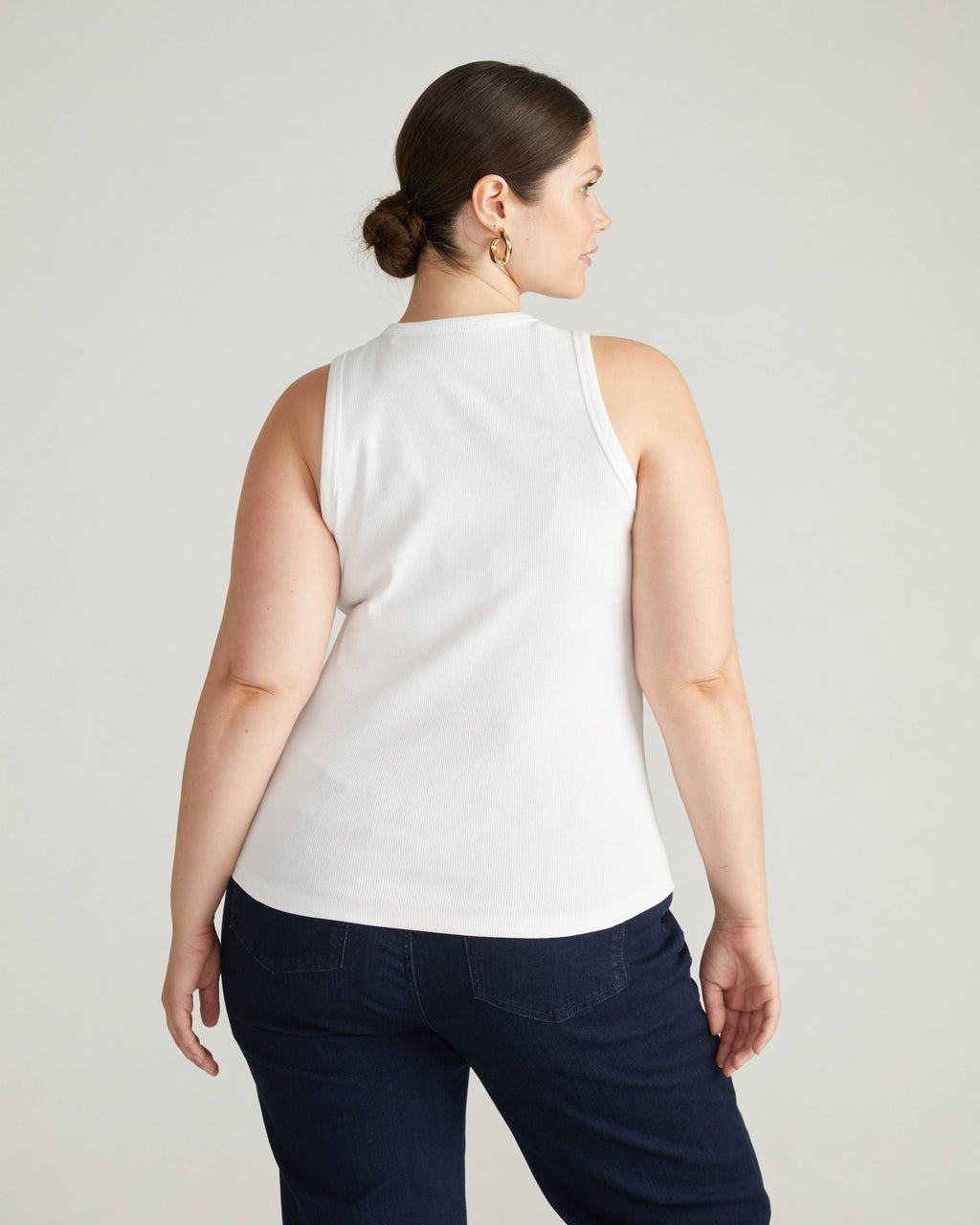 Cai High Neck Ribbed Tank - White