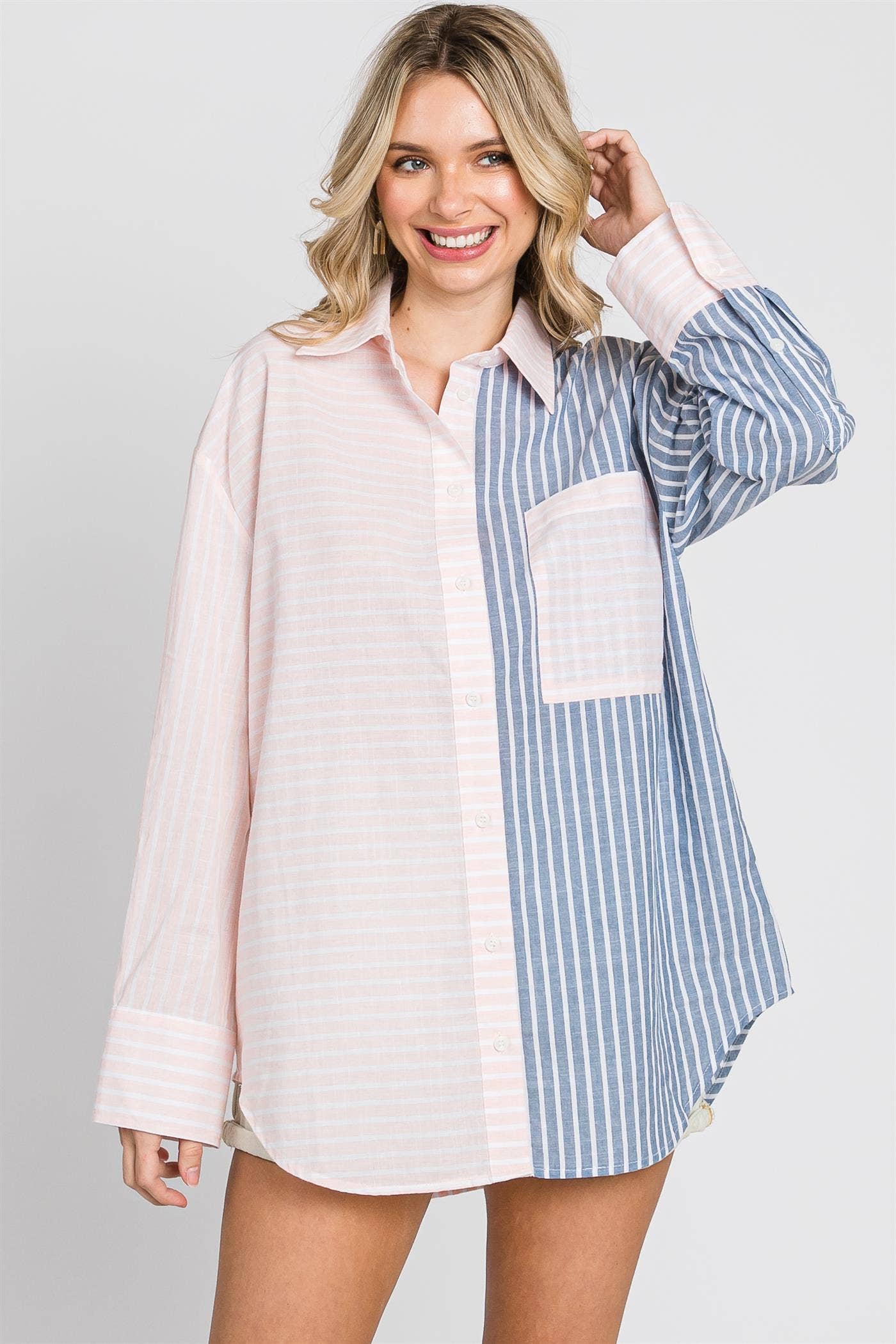 Oversized Stripe Button-Up Shirt