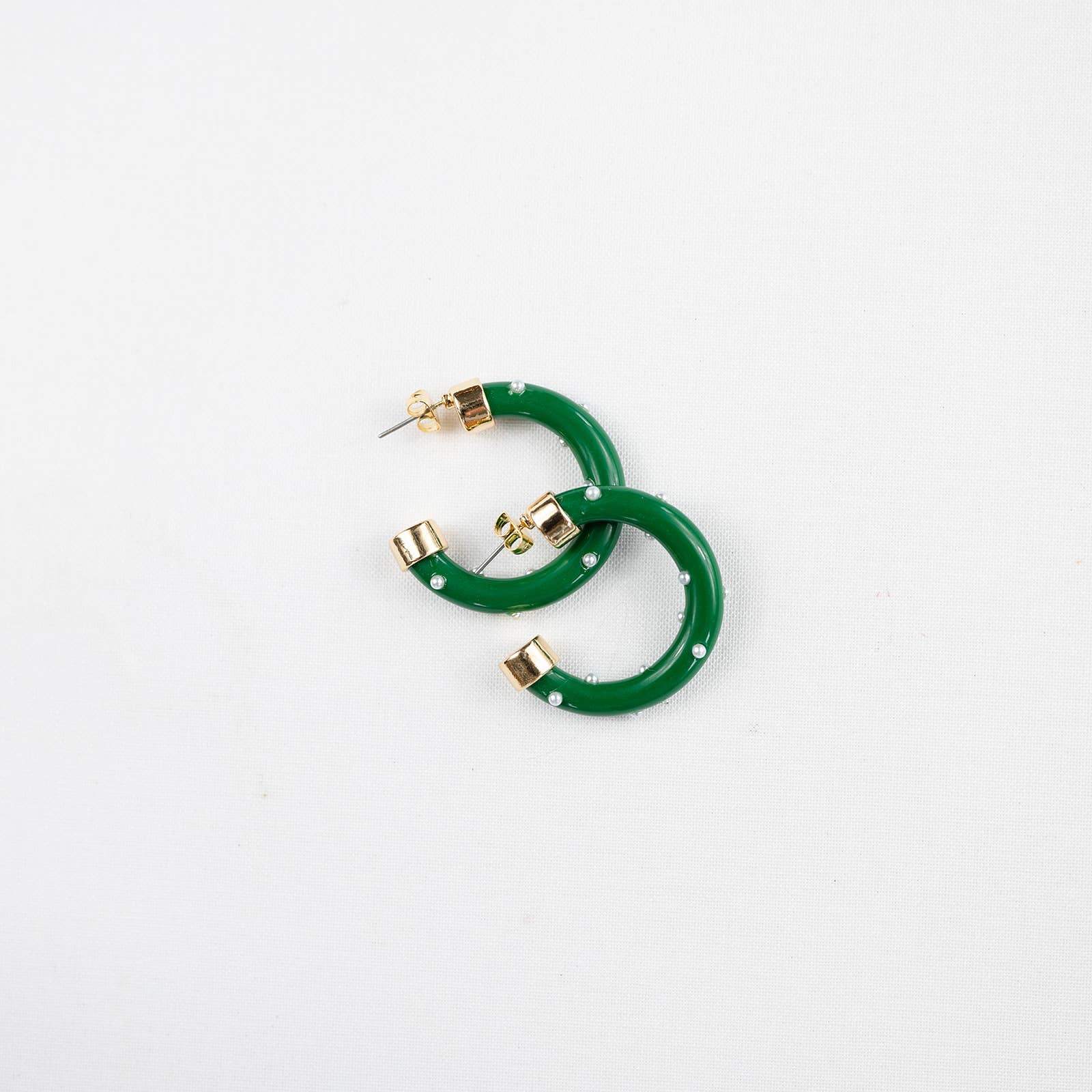 Small Hoop Earrings - Kelly Green with Pearls