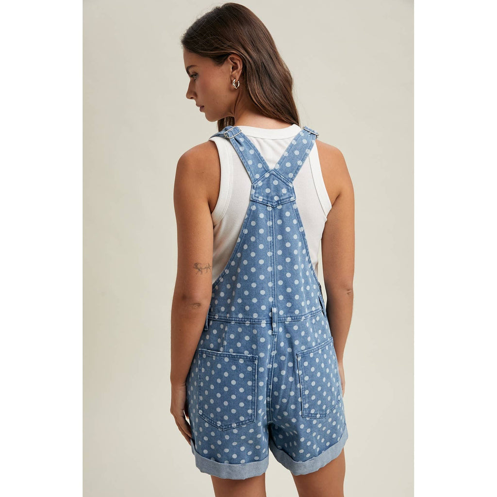 Polka Dot Denim Short Overalls