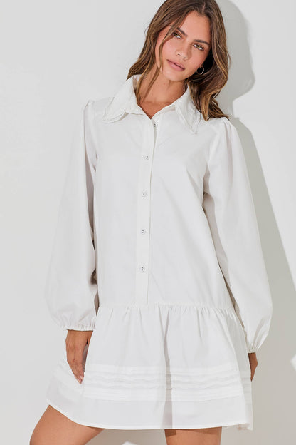 Wavy Trim Poplin Shirt Dress