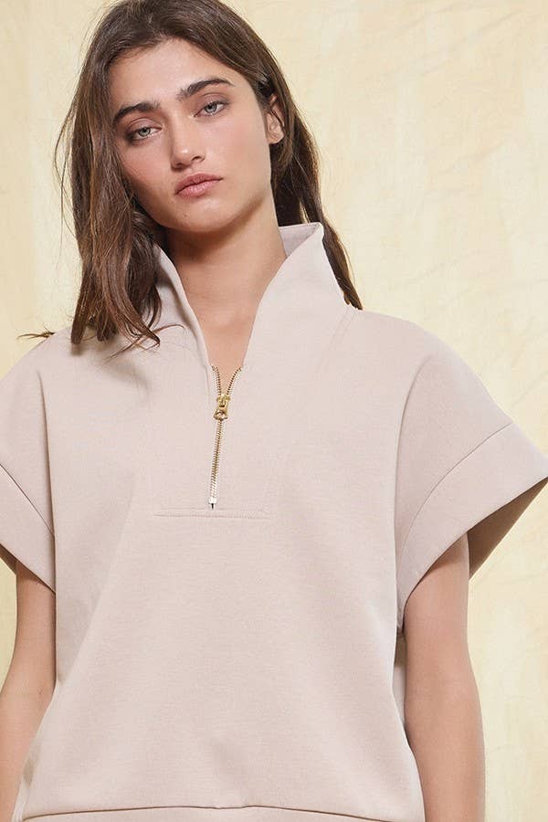 Short Sleeve Half Zip Scuba Sweatshirt