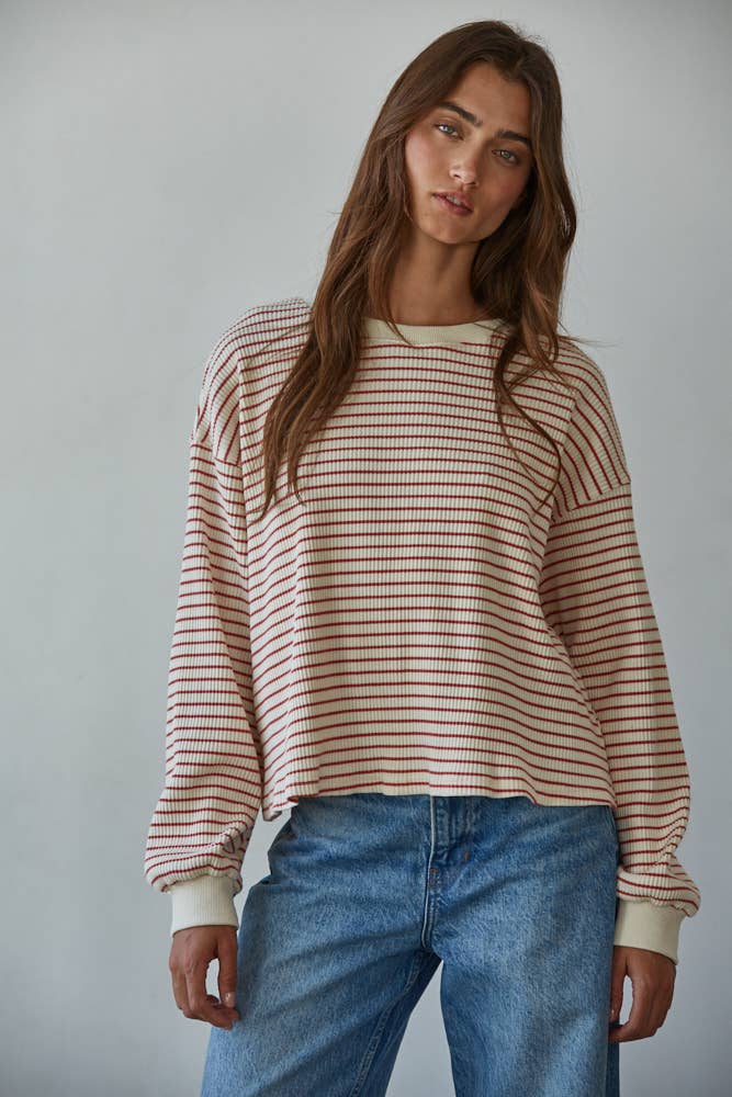 Knit Cotton Ribbed Crew Neck