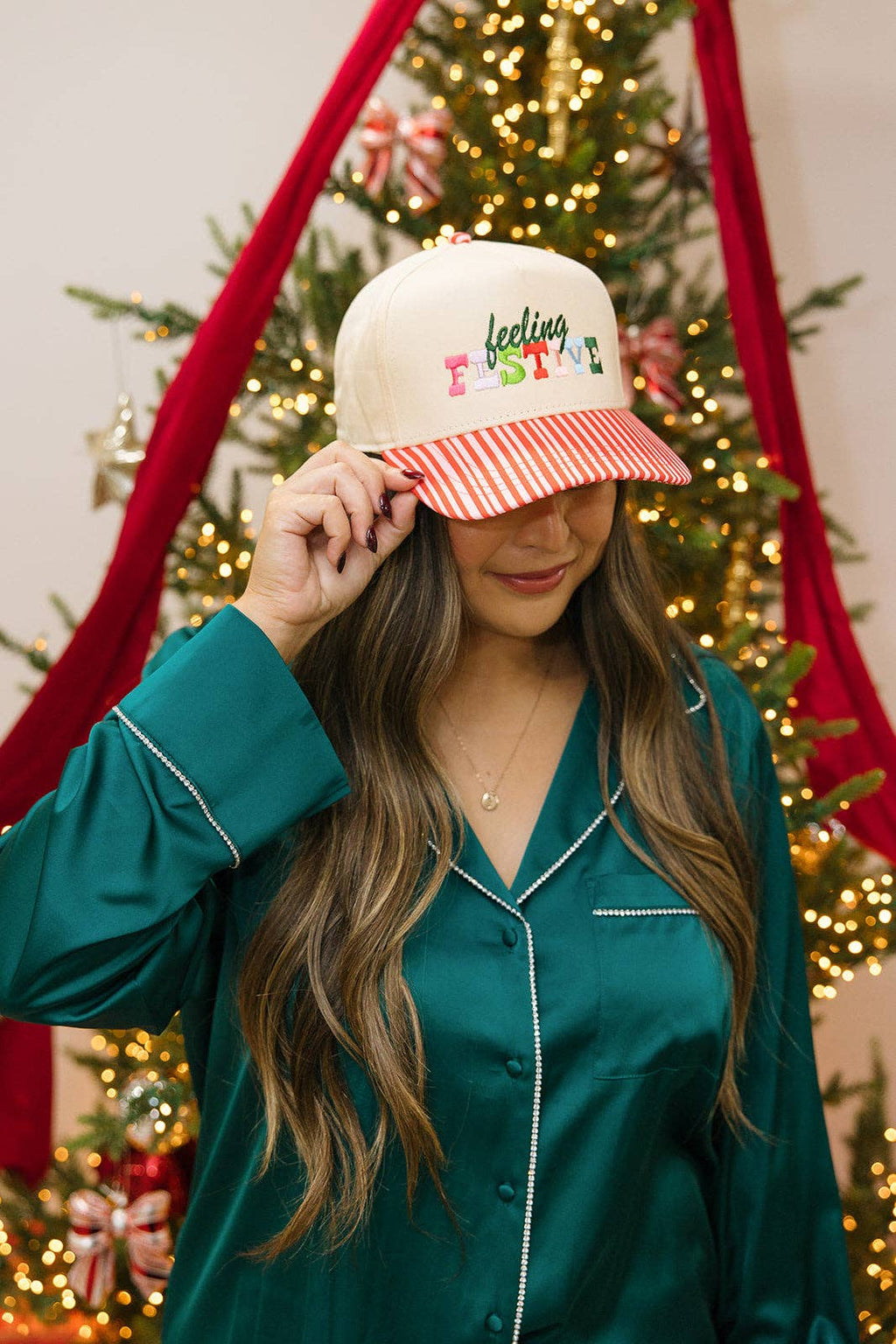 Feeling Festive Pink Striped Hat Christmas Hat