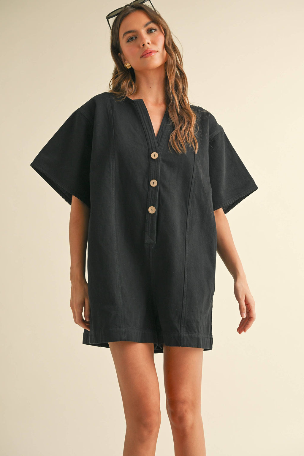 Black Button Front Romper