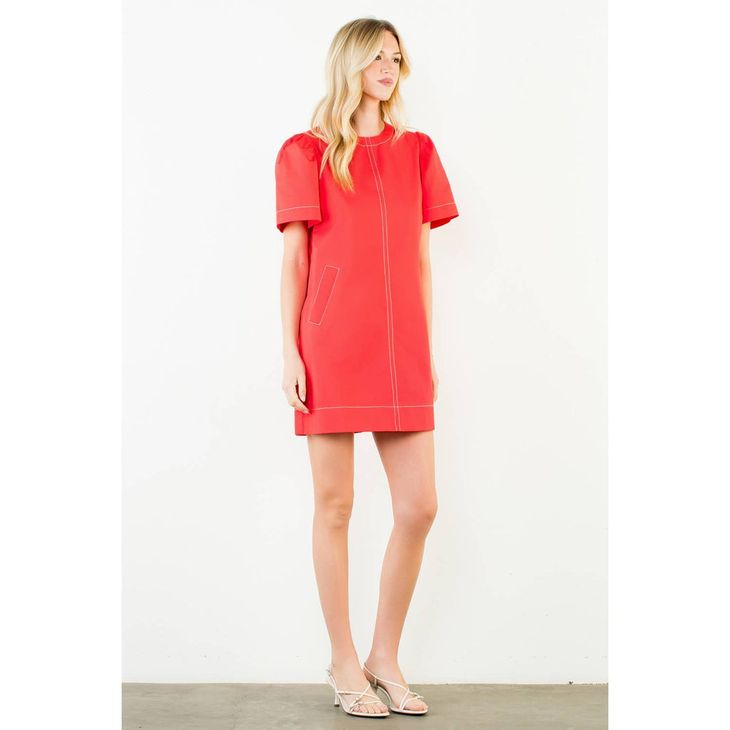 Short Sleeve Contrast Stitch Dress