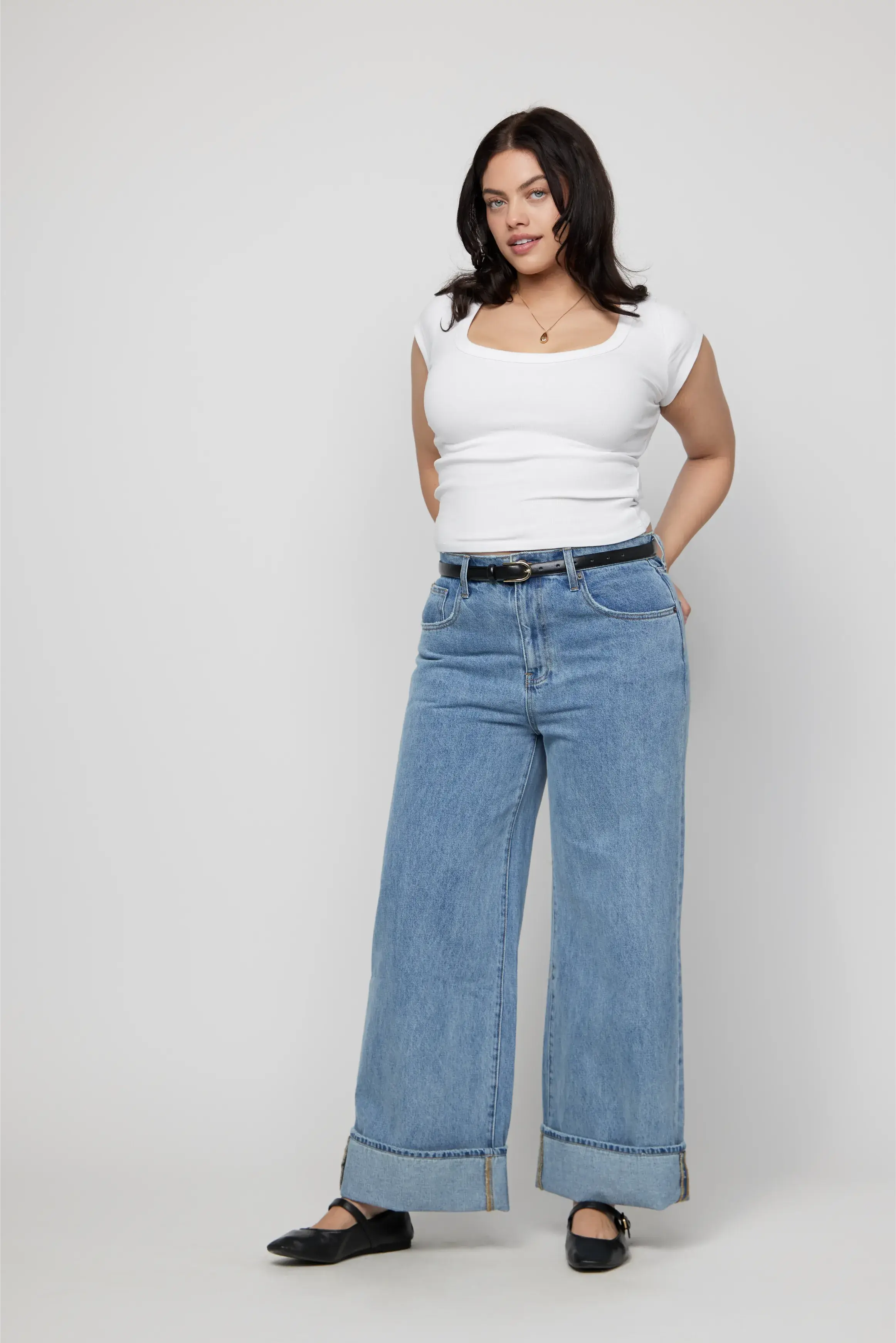 Parker Baggy Cuffed Wide Leg Jean, Light Worn