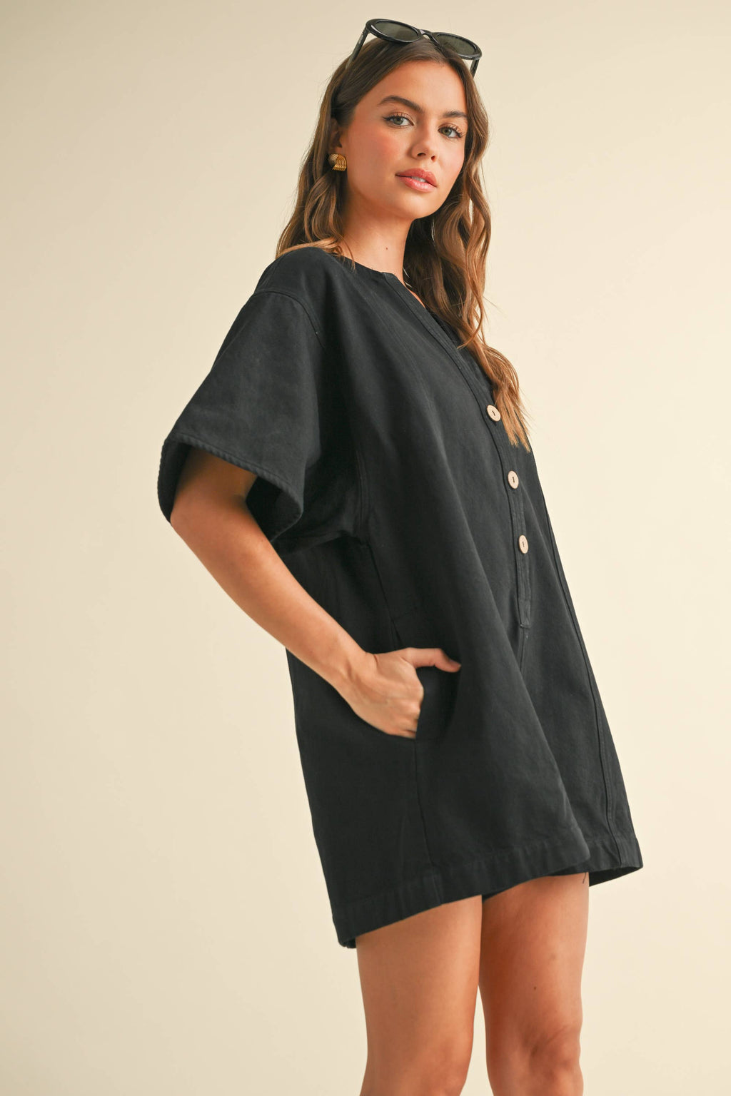 Black Button Front Romper