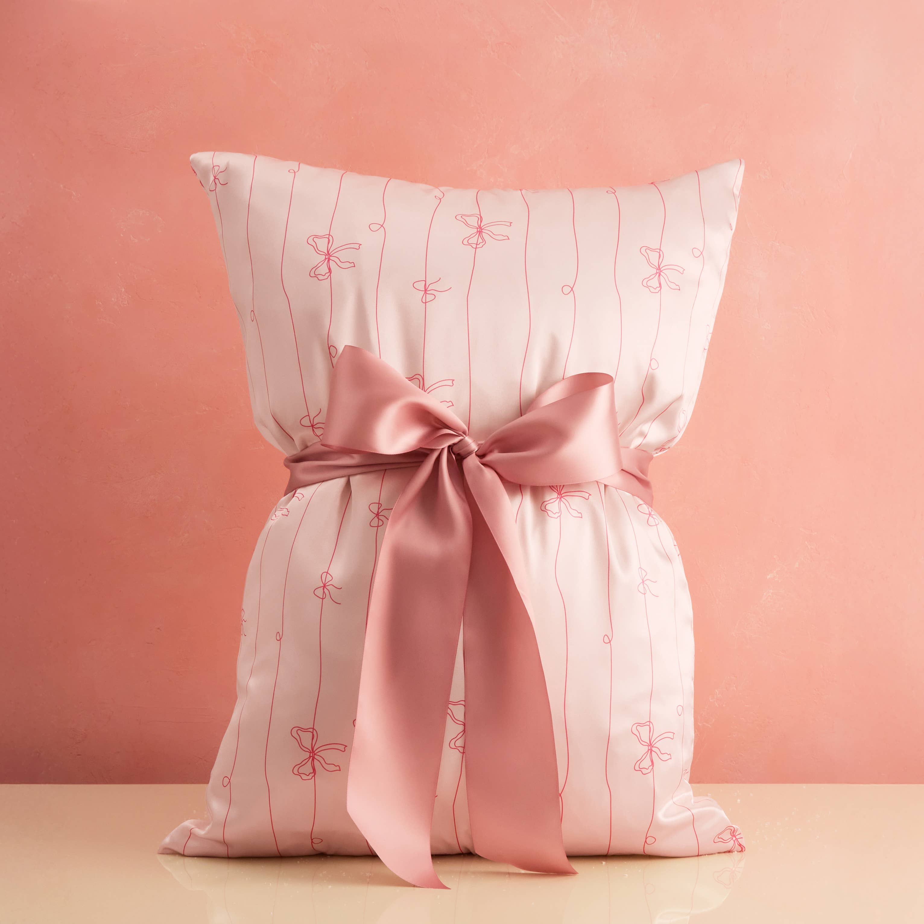 Holiday Satin Pillowcase in Striped Bows - Standard Size