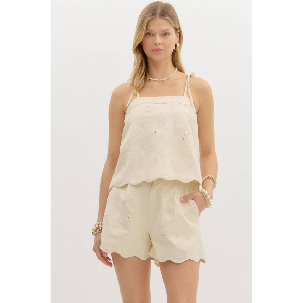 Floral Embroidered Tie Top