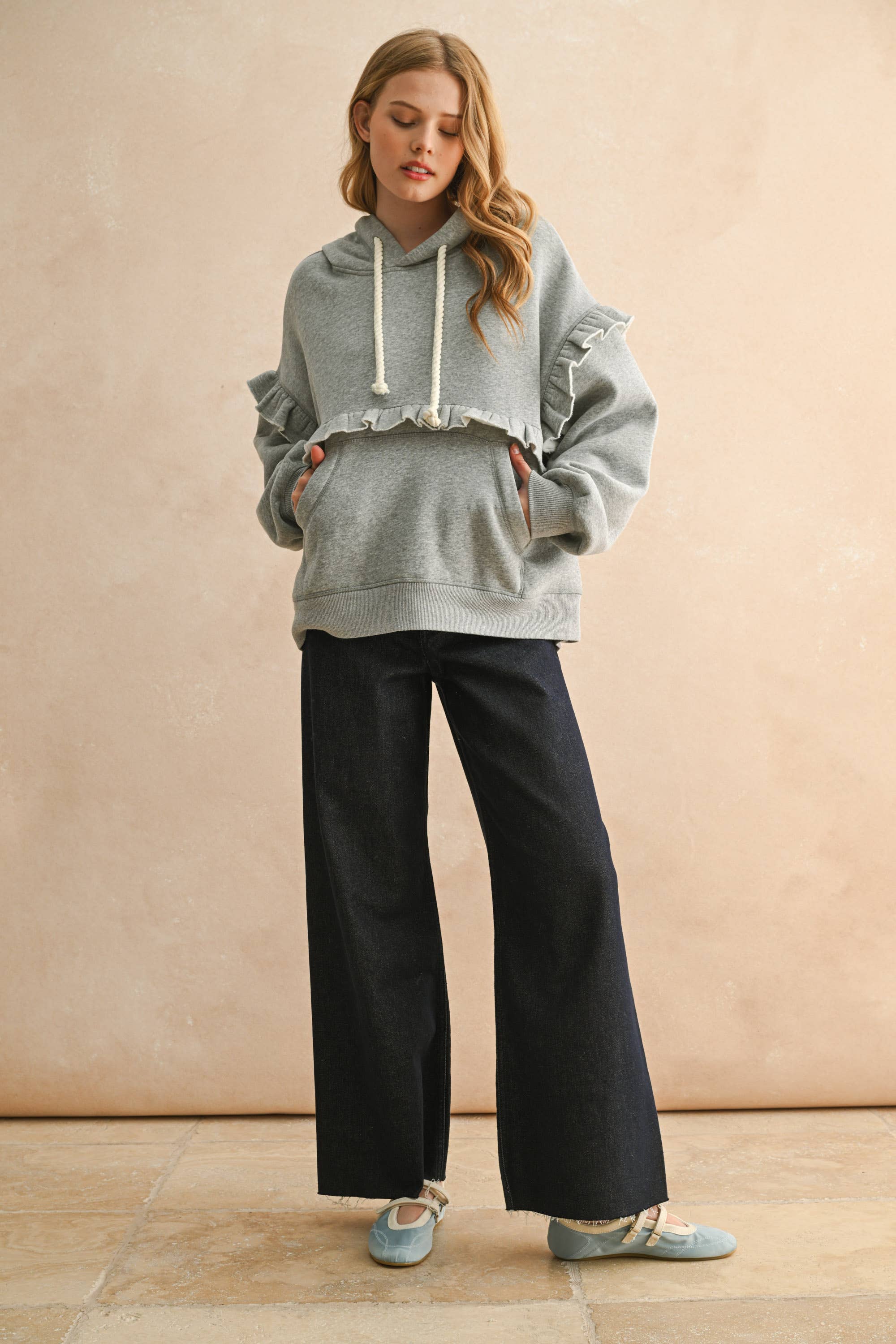 Ruffle Detail Hoodie