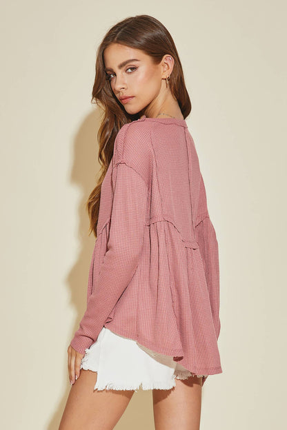 Washed Rose Waffle Knit Top