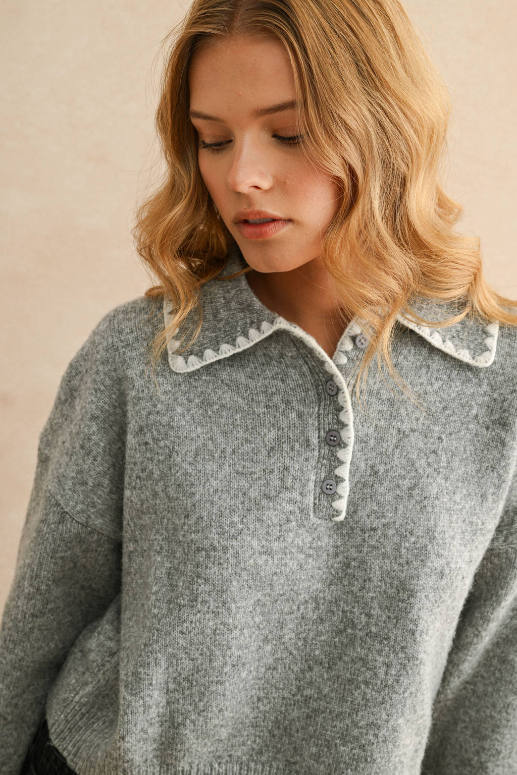 Stitch Detail Collared Sweater