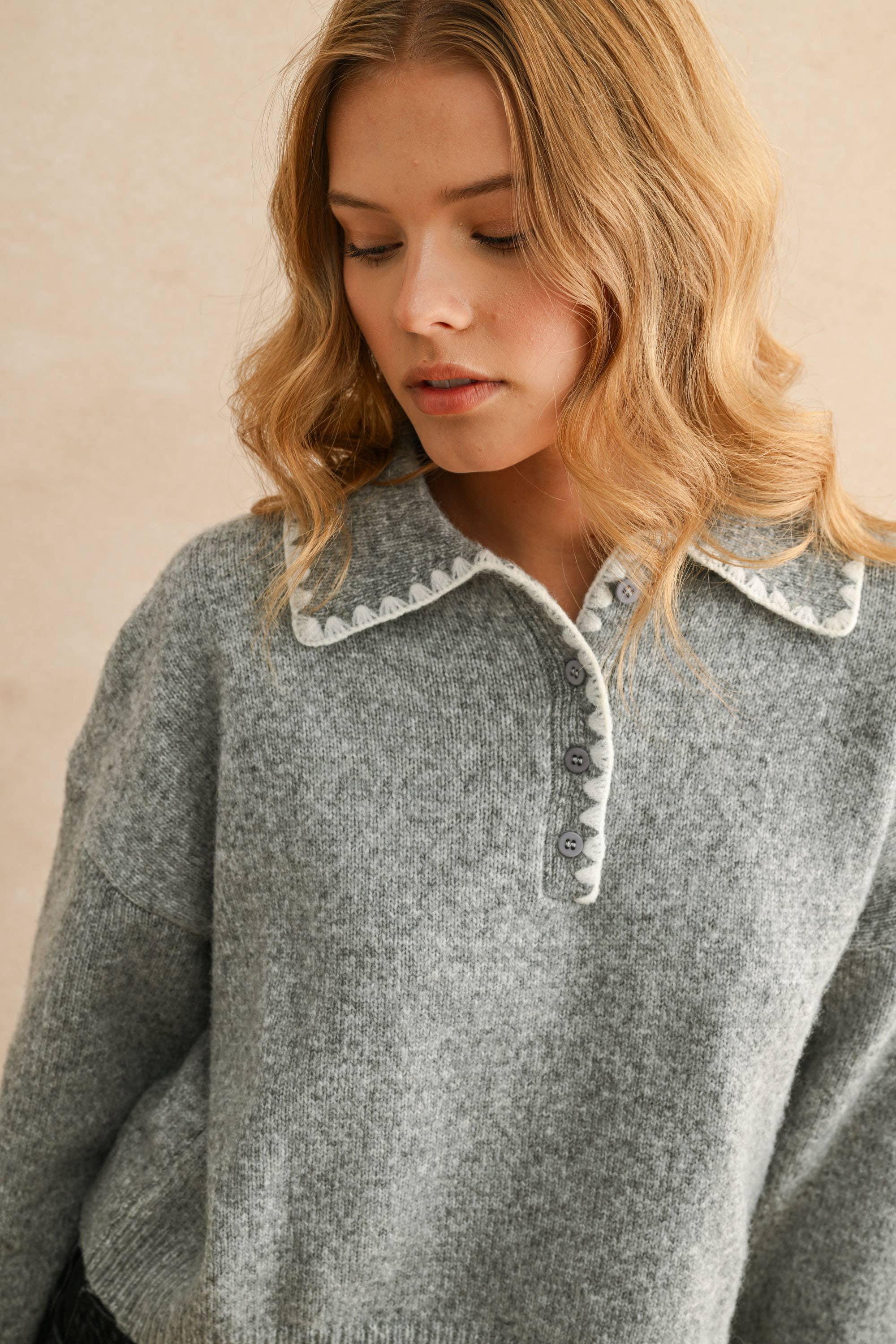 Stitch Detail Collared Sweater