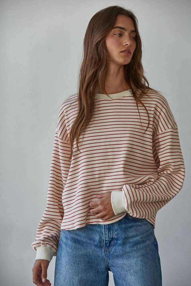 Knit Cotton Ribbed Crew Neck