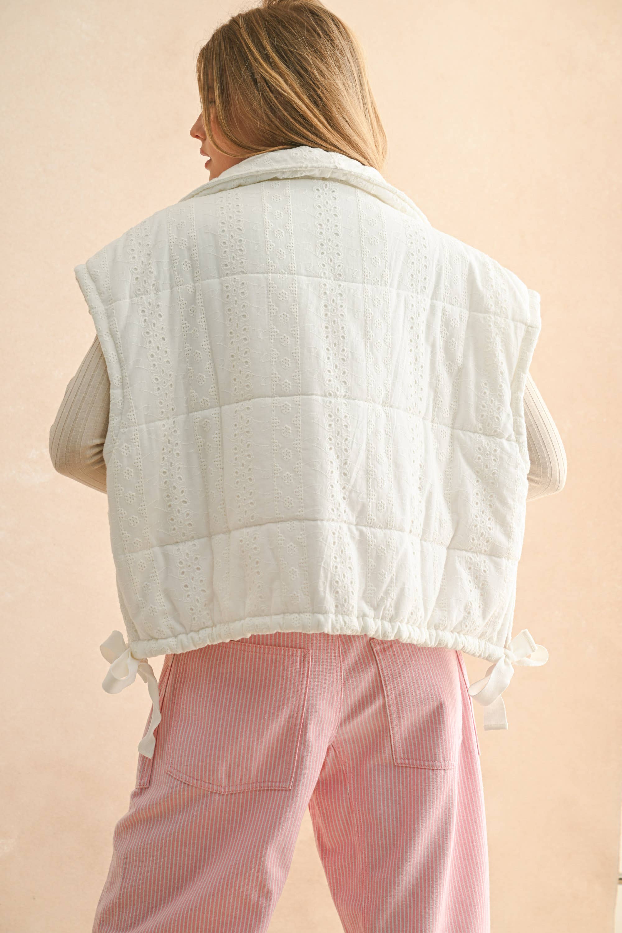 Lace Crochet Trim Puff Vest