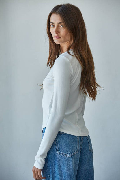 Ribbed Long-Sleeved Henley