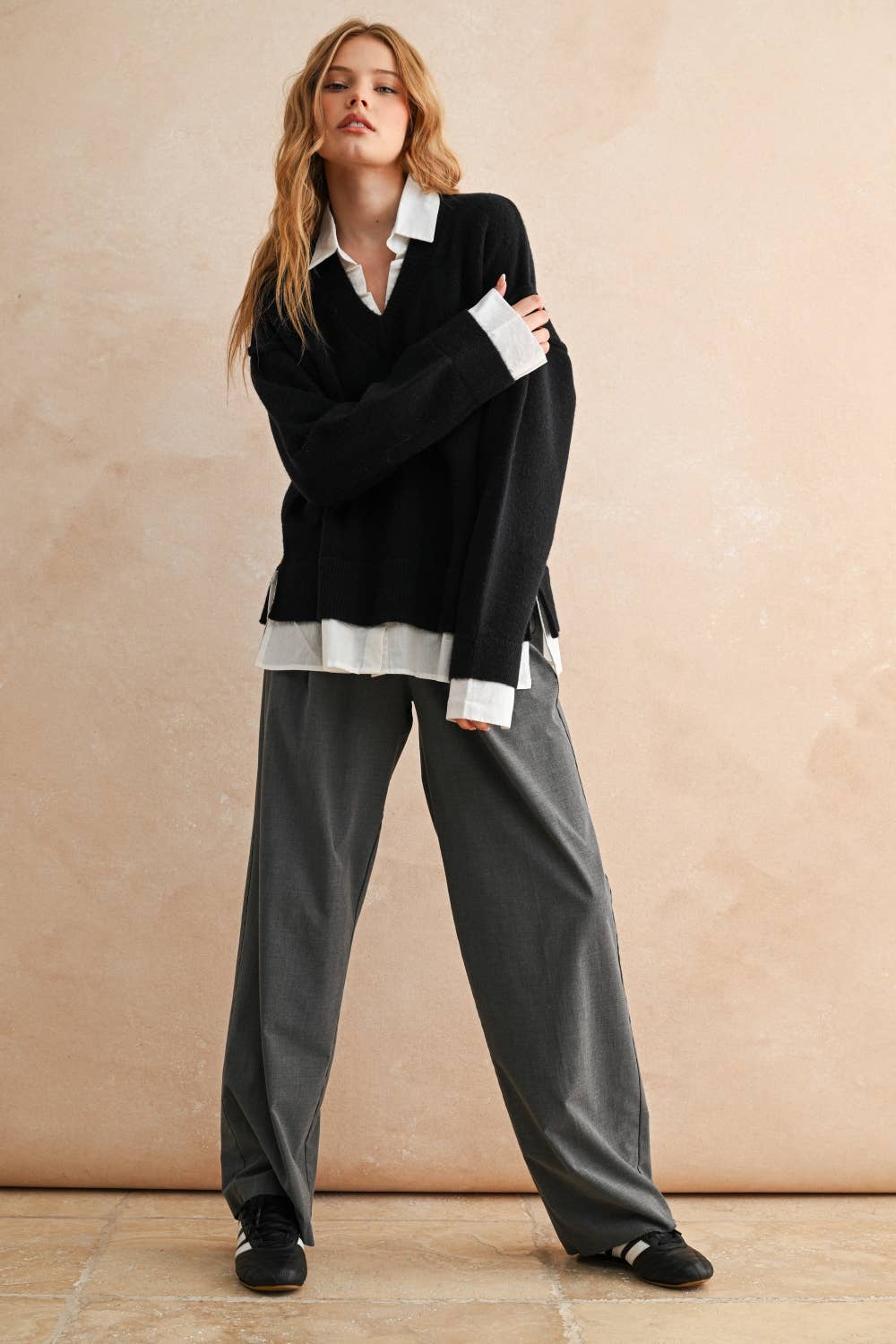 Black Sweater & V-Neck Collard Shirt Combo