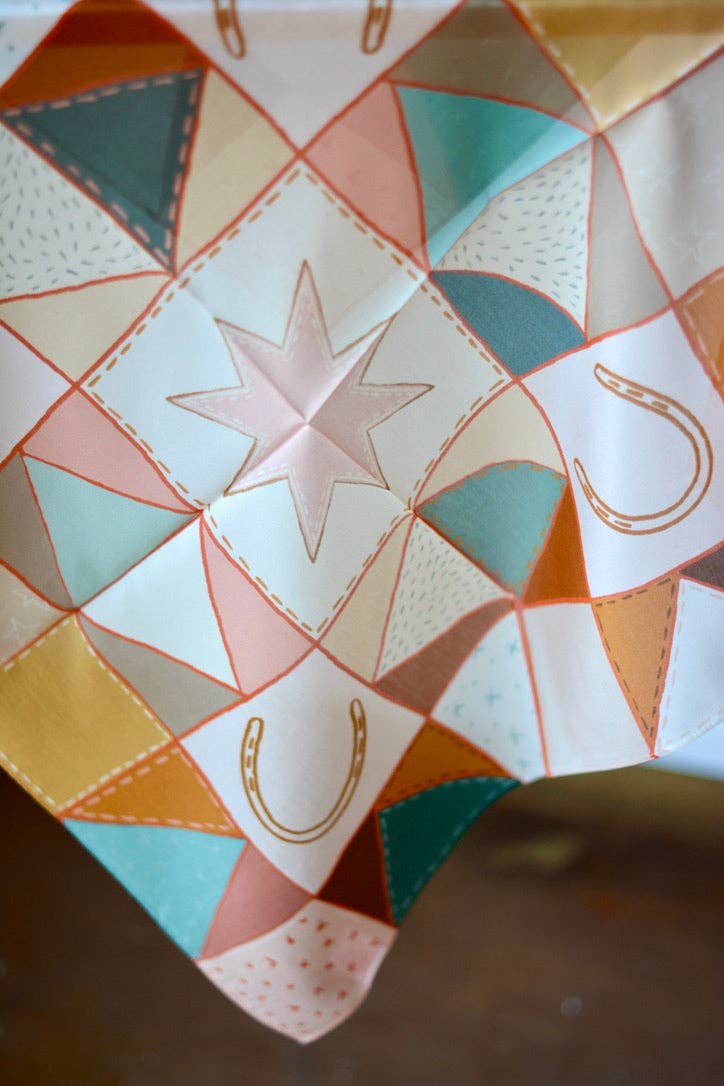 Western Horseshoe Vintage Ranching Patchwork Quilt Silk Wild Rag Scarf Holiday Gift