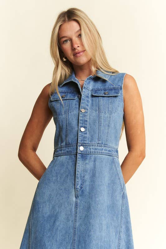 Denim Sleeveless A-Line Dress