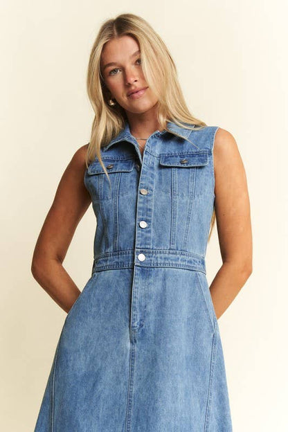 Denim Sleeveless A-Line Dress