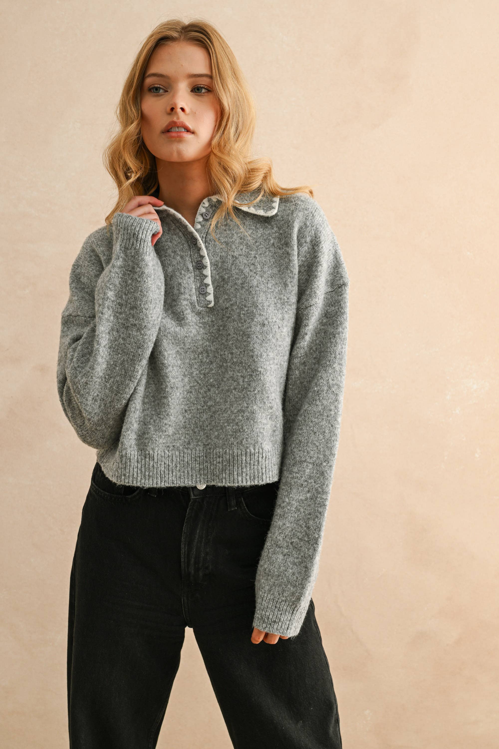 Stitch Detail Collared Sweater