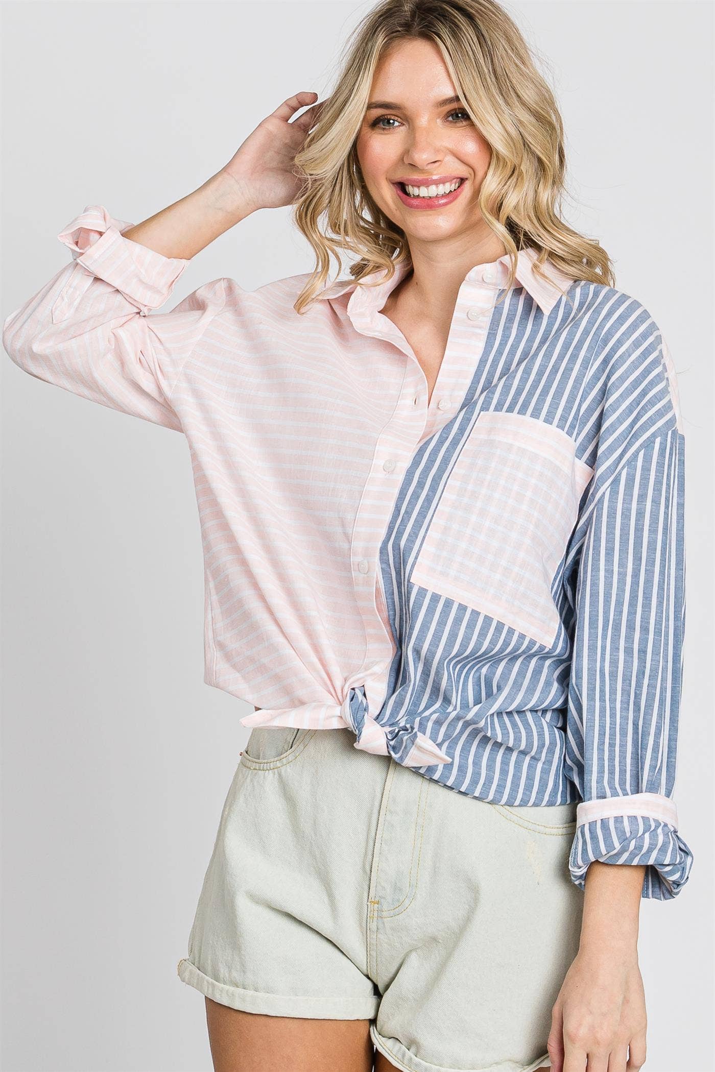 Oversized Stripe Button-Up Shirt