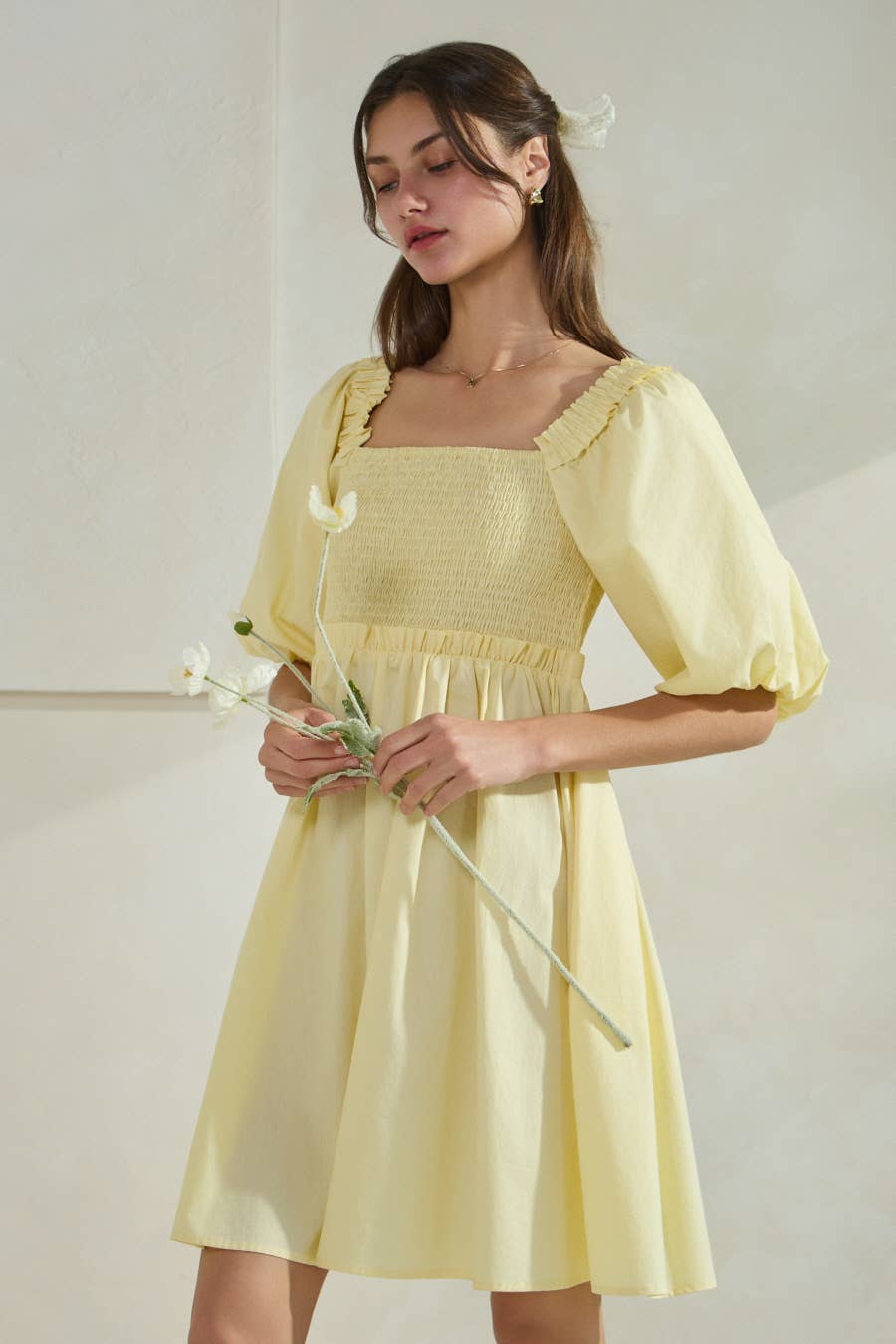 Solid Poplin Babydoll Mini Dress