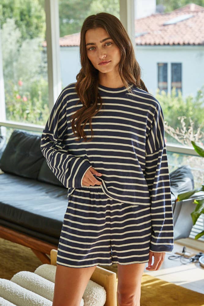 Striped Elastic Waist Shorts