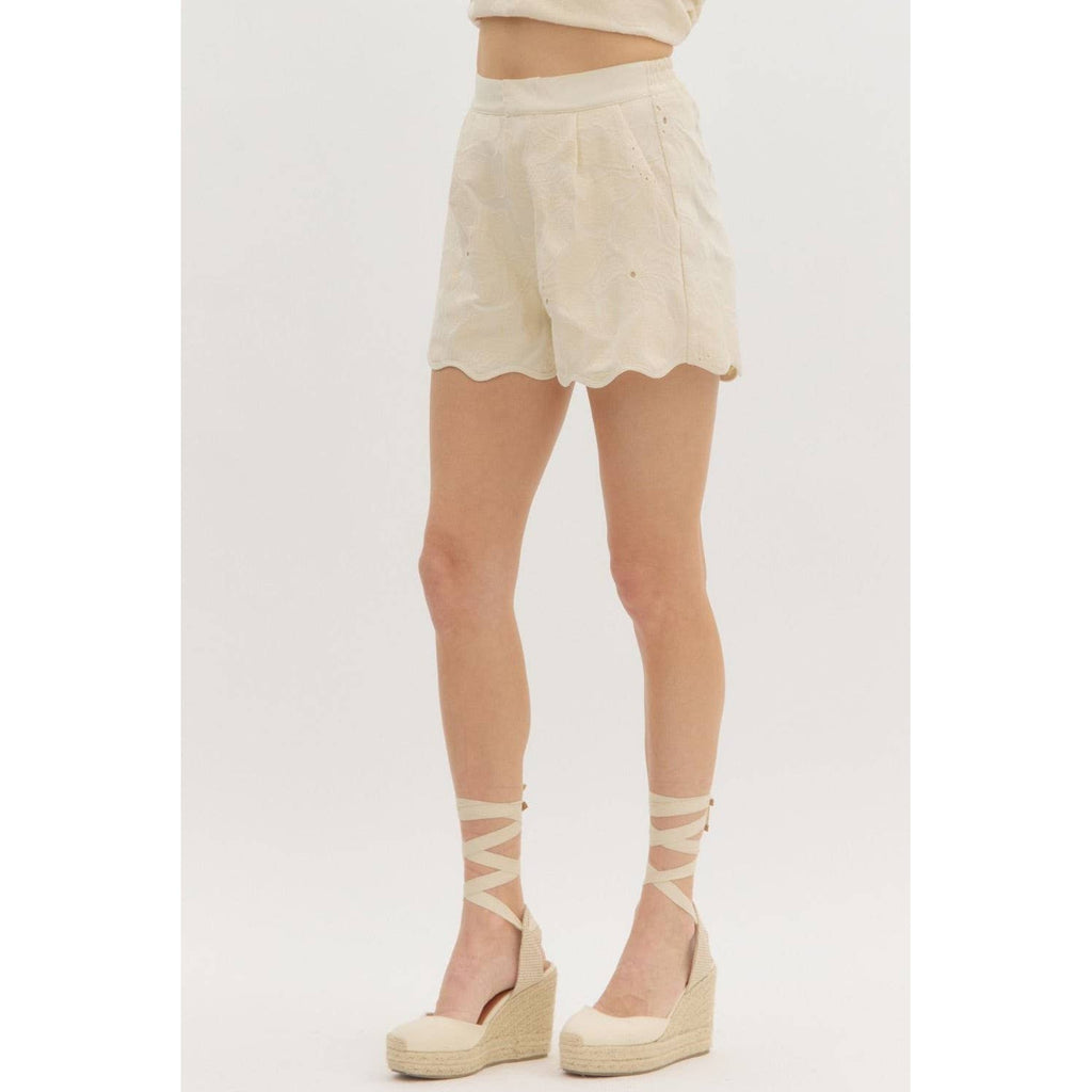 Floral Embroidered High Waist Shorts