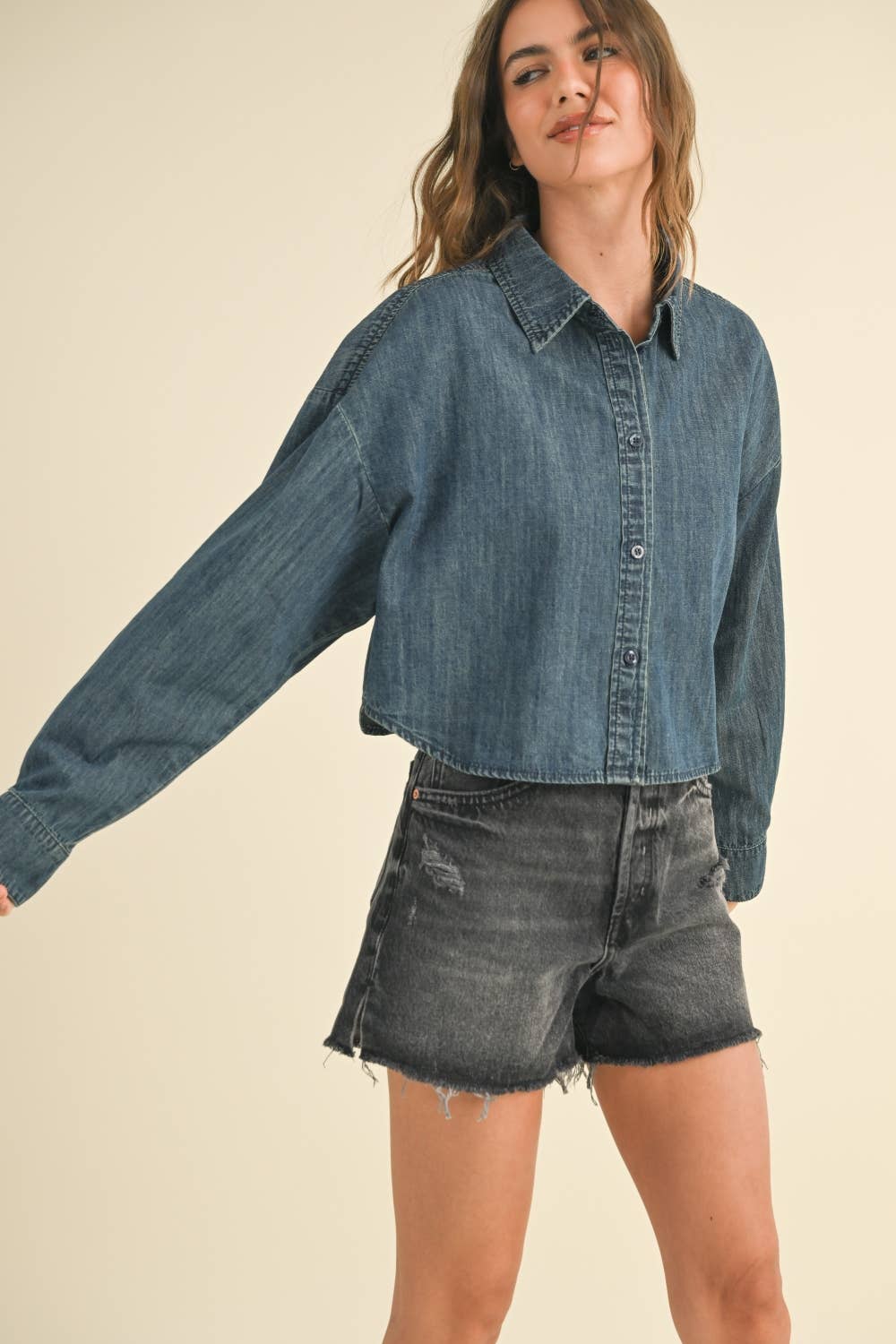Cropped Denim Button Down