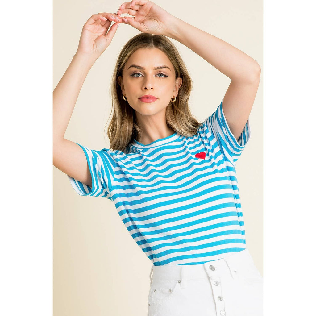 Blue Stripe Crew Neck Short Sleeve Shirt